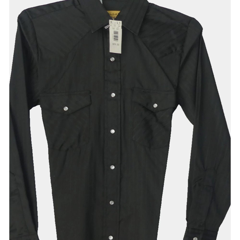 80s NOS Pearl Snap CHUTE #1 Western Shirt Men's 14.5 / 33 Black Sheer Cowboy‎ - Picture 2 of 6